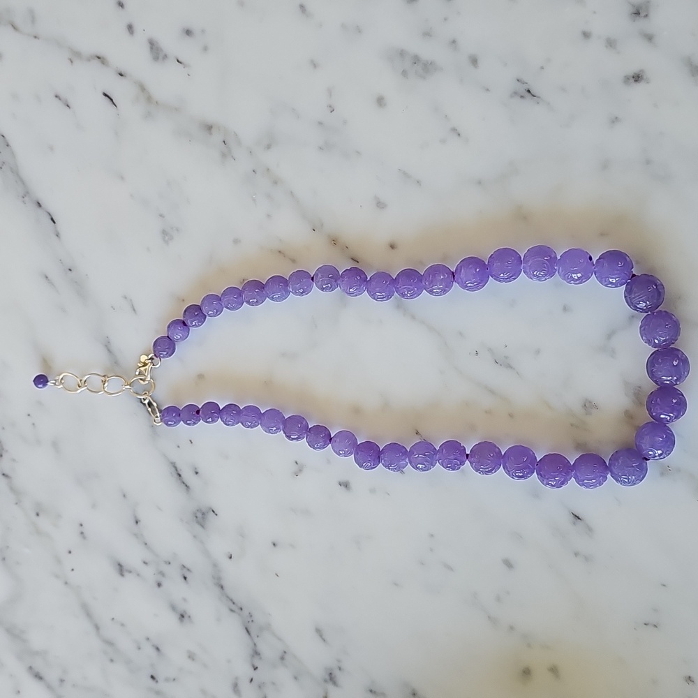 🪻HP🪻Lavender Jade Hand-Knotted Necklace 925 Chain - Picture 2 of 14